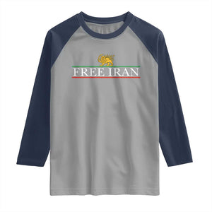 Free Iran Lion And Sun Graphic Raglan Shirt Iranian Freedom Supporters TS02 Sport Gray Navy Print Your Wear