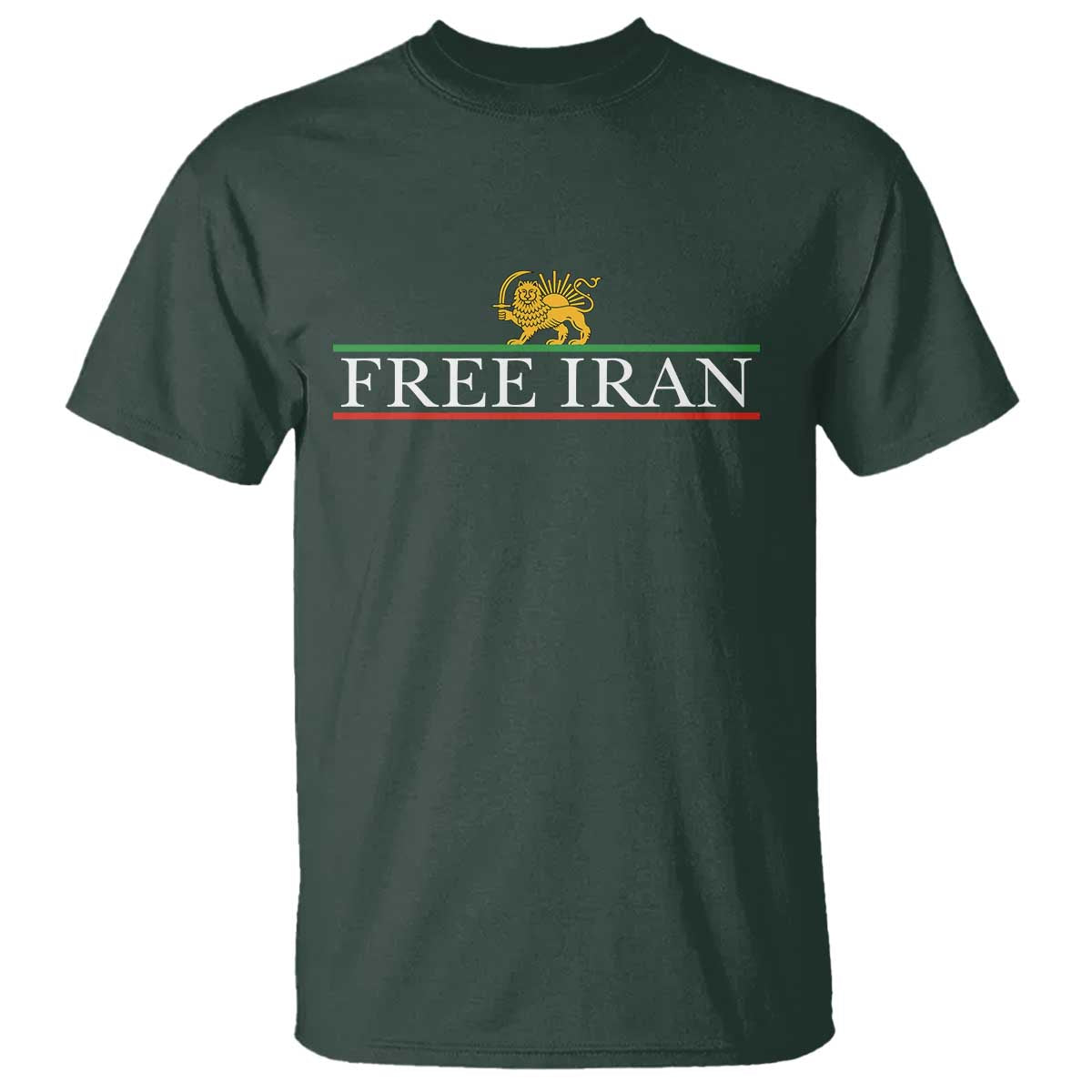 Free Iran Lion And Sun Graphic T Shirt Iranian Freedom Supporters TS02 Dark Forest Green Print Your Wear