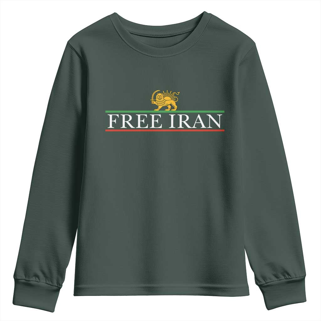 Free Iran Lion And Sun Graphic Youth Sweatshirt Iranian Freedom Supporters TS02 Dark Forest Green Print Your Wear