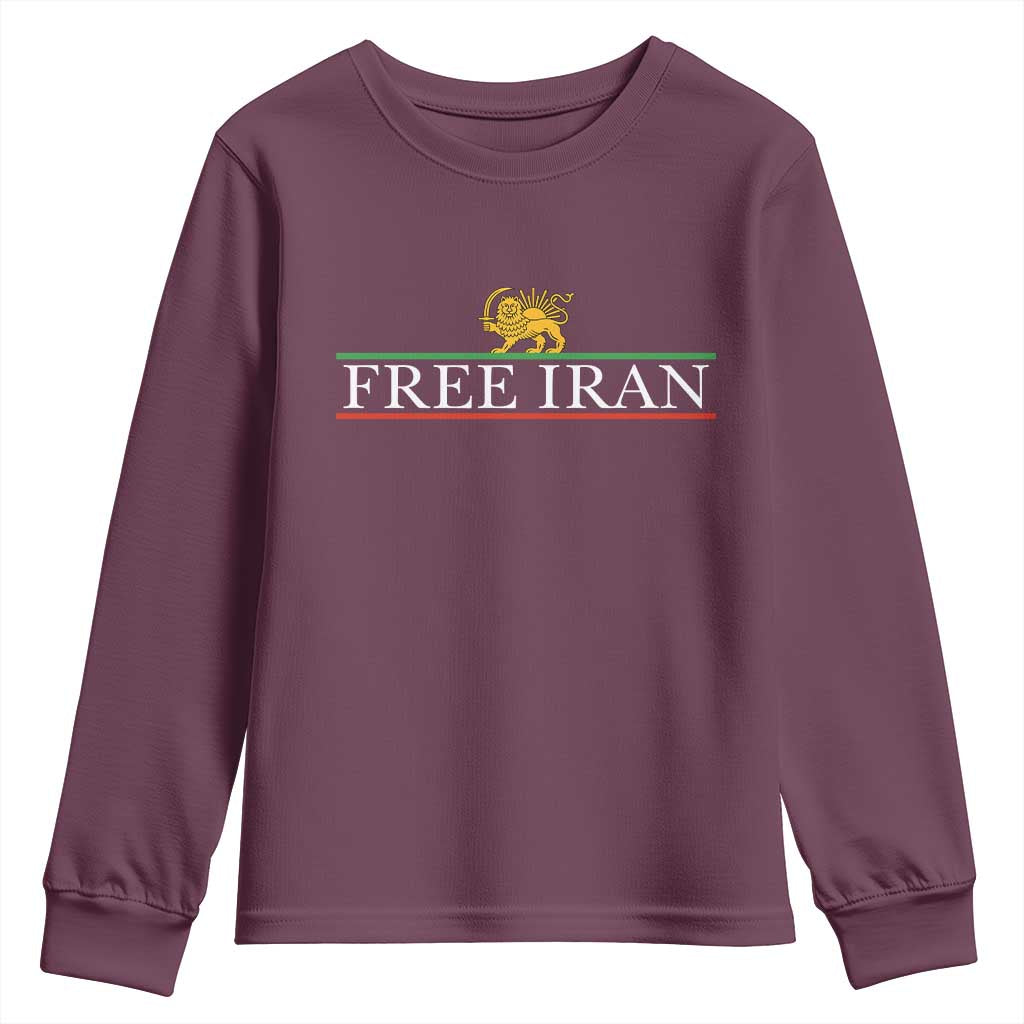 Free Iran Lion And Sun Graphic Youth Sweatshirt Iranian Freedom Supporters TS02 Maroon Print Your Wear