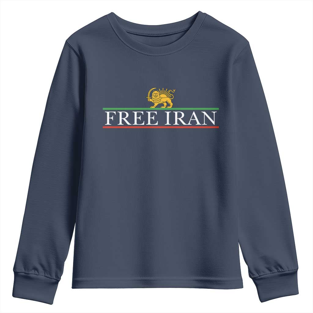Free Iran Lion And Sun Graphic Youth Sweatshirt Iranian Freedom Supporters TS02 Navy Print Your Wear