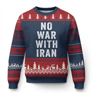No War With Iran Ugly Christmas Sweater Anti War Peace Protest Iranian People TS02 Navy Red Print Your Wear