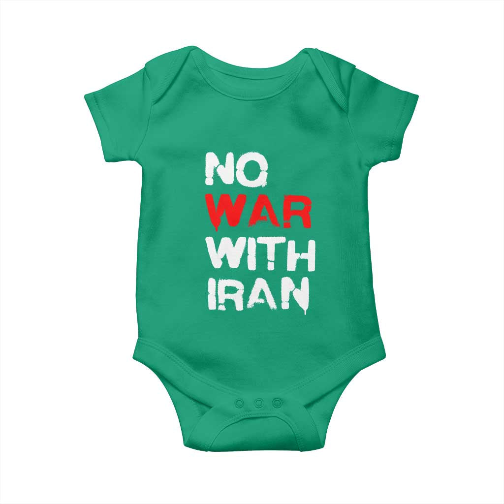 No War With Iran Baby Onesie Anti War Peace Activist Protest Iranian People TS02 Irish Green Print Your Wear