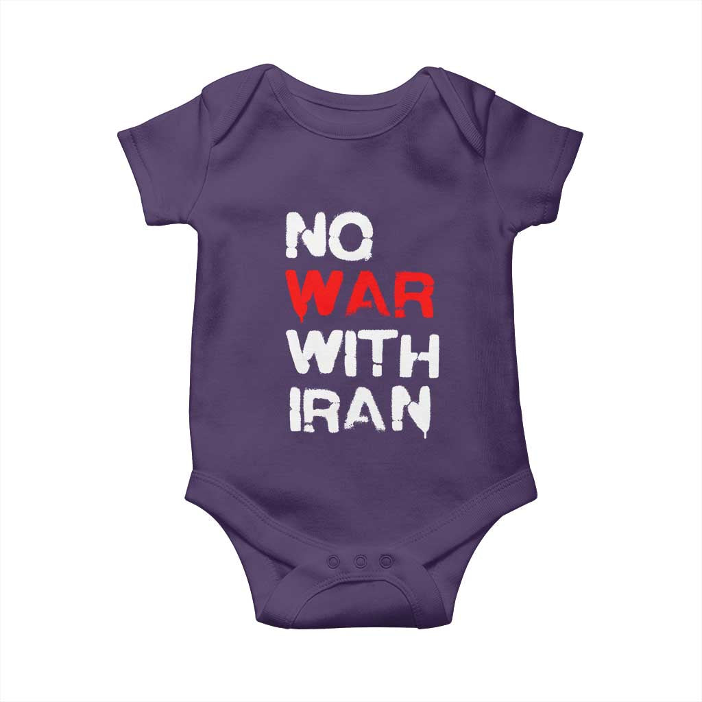 No War With Iran Baby Onesie Anti War Peace Activist Protest Iranian People TS02 Purple Print Your Wear