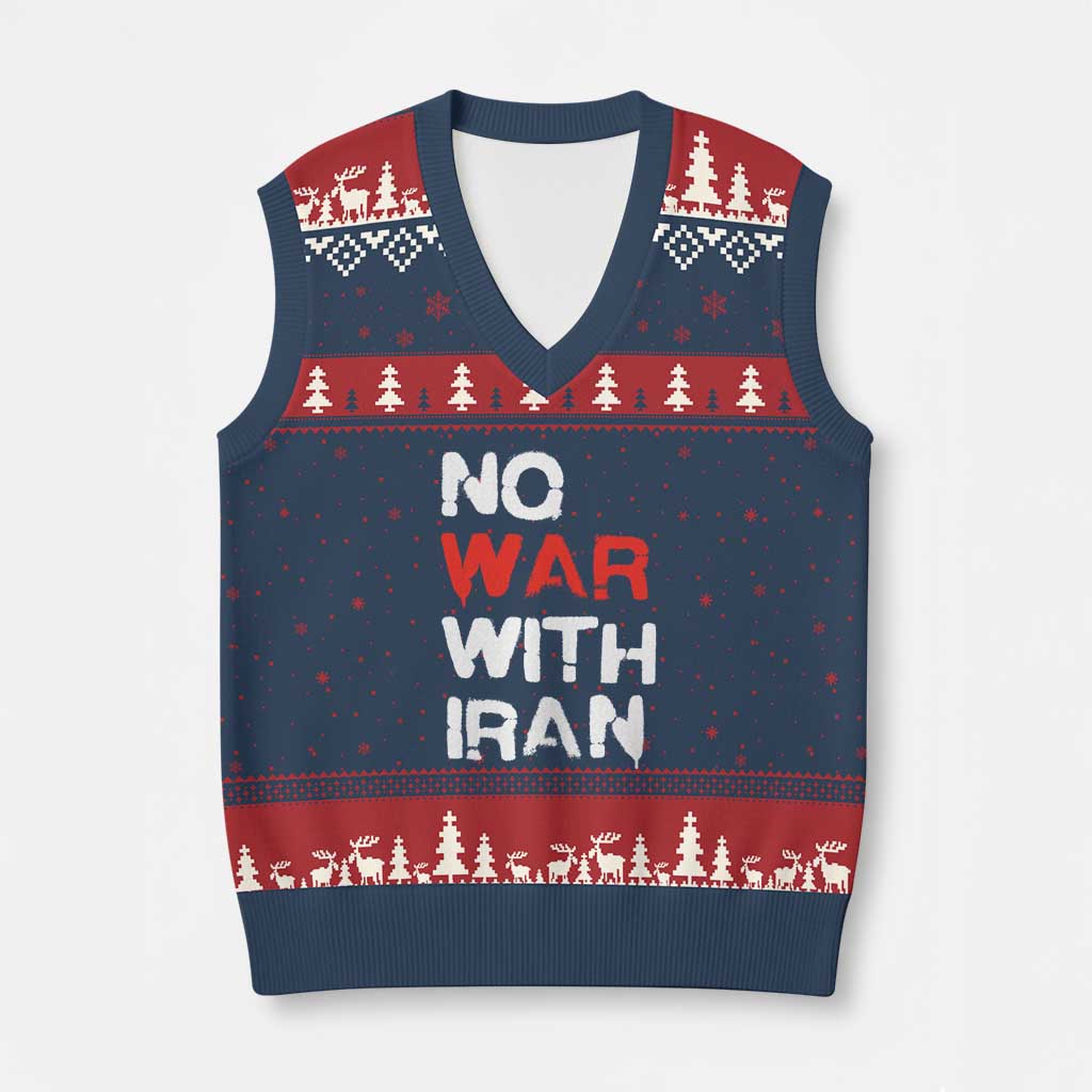 No War With Iran V-Neck Knit Sweater Vest Anti War Peace Activist Protest Iranian People TS02 Navy Red Print Your Wear