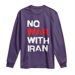 No War With Iran Long Sleeve Shirt Anti War Peace Activist Protest Iranian People TS02 Purple Print Your Wear
