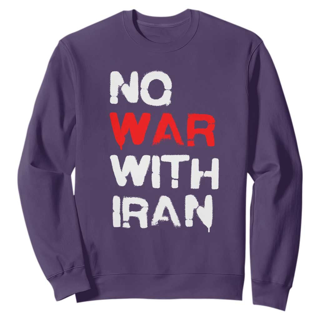 No War With Iran Sweatshirt Anti War Peace Activist Protest Iranian People TS02 Purple Print Your Wear