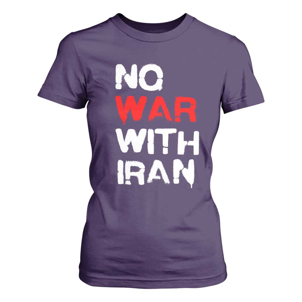 No War With Iran T Shirt For Women Anti War Peace Activist Protest Iranian People TS02 Purple Print Your Wear