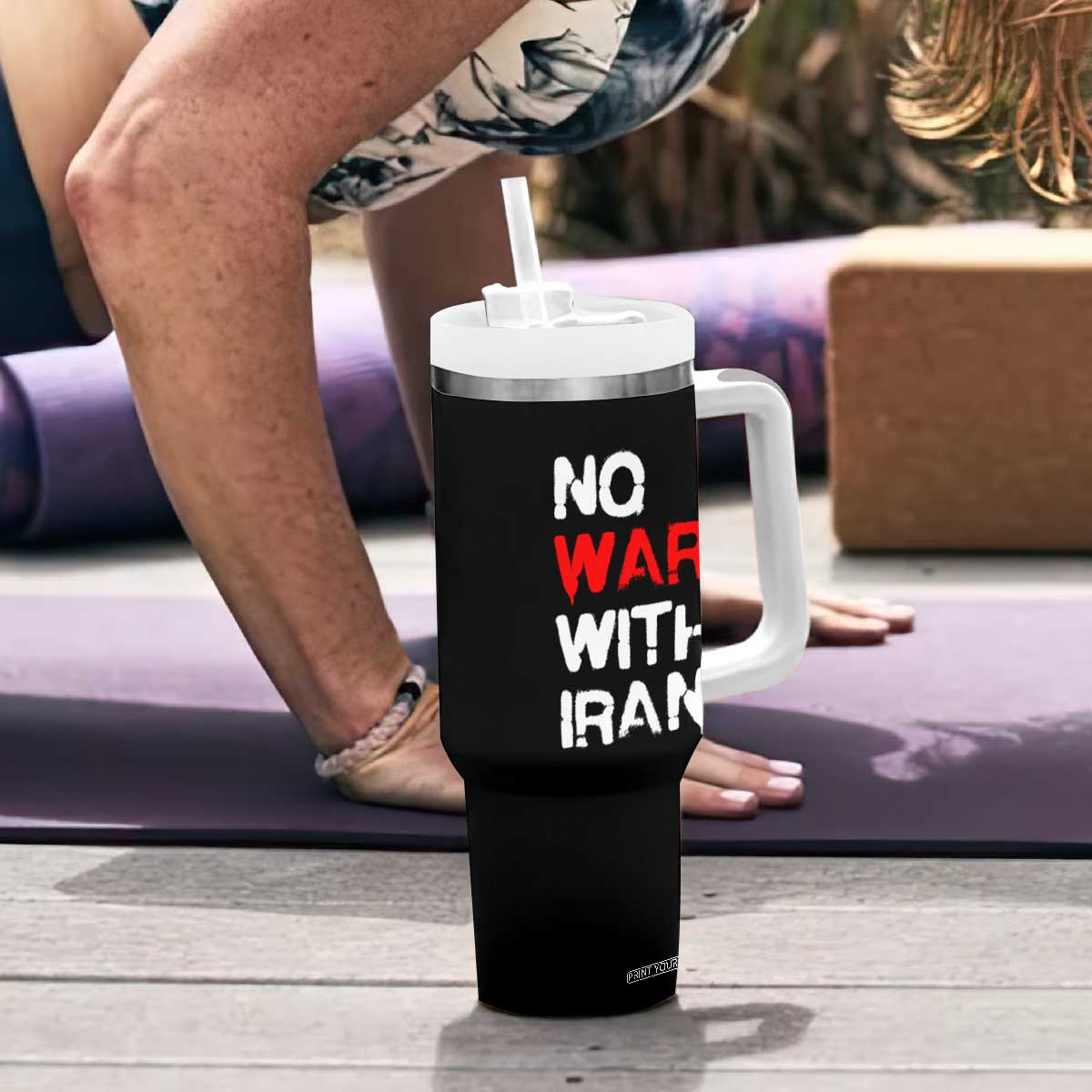 No War With Iran Tumbler With Handle Anti War Peace Activist Protest Iranian People TS02 Print Your Wear