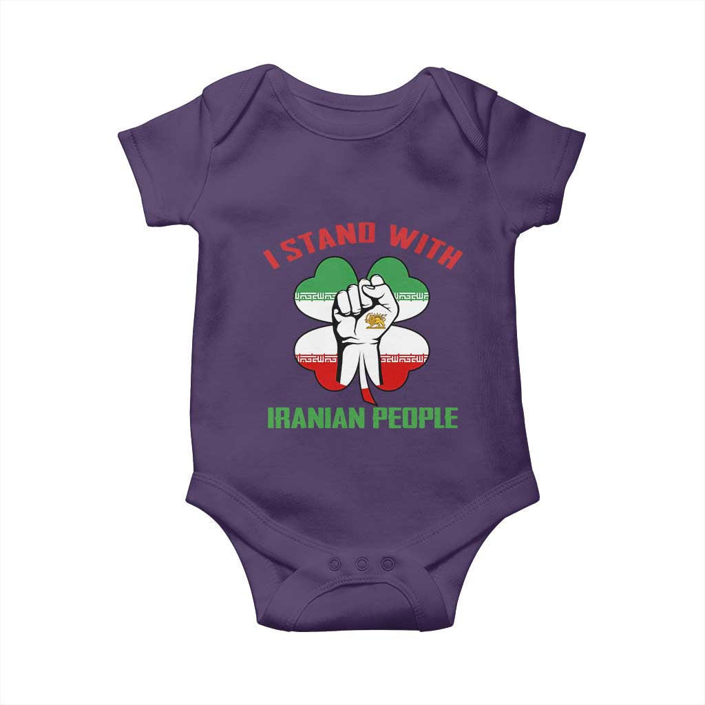 I Stand With Iranian People Freedom Supporters Baby Onesie Raised Fist Persian Flag Iran Revolution TS02 Purple Print Your Wear
