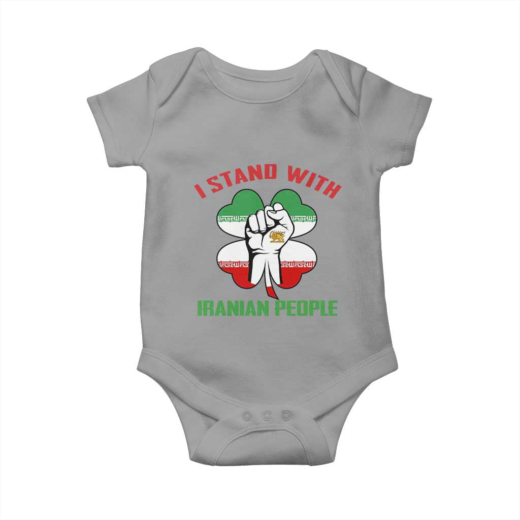 I Stand With Iranian People Freedom Supporters Baby Onesie Raised Fist Persian Flag Iran Revolution TS02 Sport Gray Print Your Wear