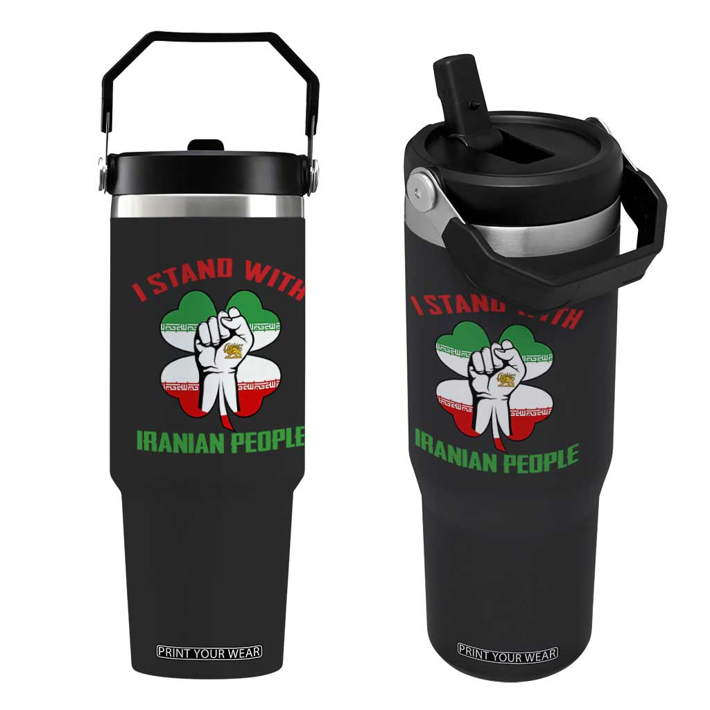 I Stand With Iranian People Freedom Supporters Flip Straw Tumbler Raised Fist Persian Flag Iran Revolution TS02 One Size: 30 oz Black Print Your Wear