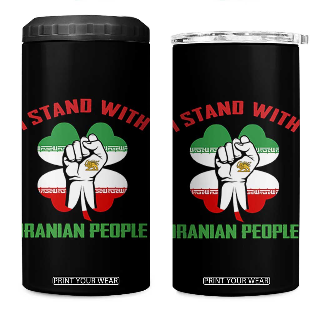 I Stand With Iranian People Freedom Supporters 4 in 1 Can Cooler Tumbler Raised Fist Persian Flag Iran Revolution TS02 One Size: 16 oz Black Print Your Wear