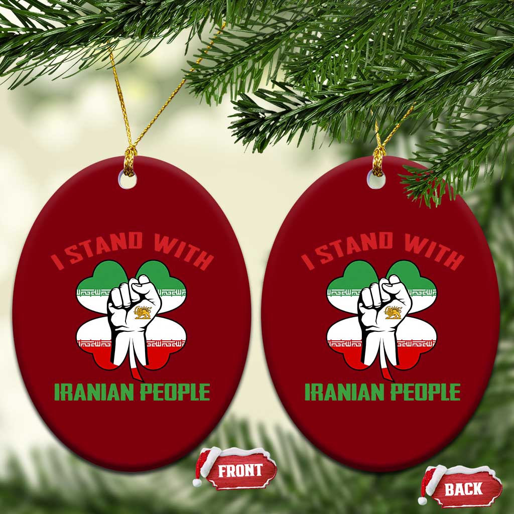 I Stand With Iranian People Freedom Supporters Ceramic Ornament Raised Fist Persian Flag Iran Revolution TS02 Print Your Wear