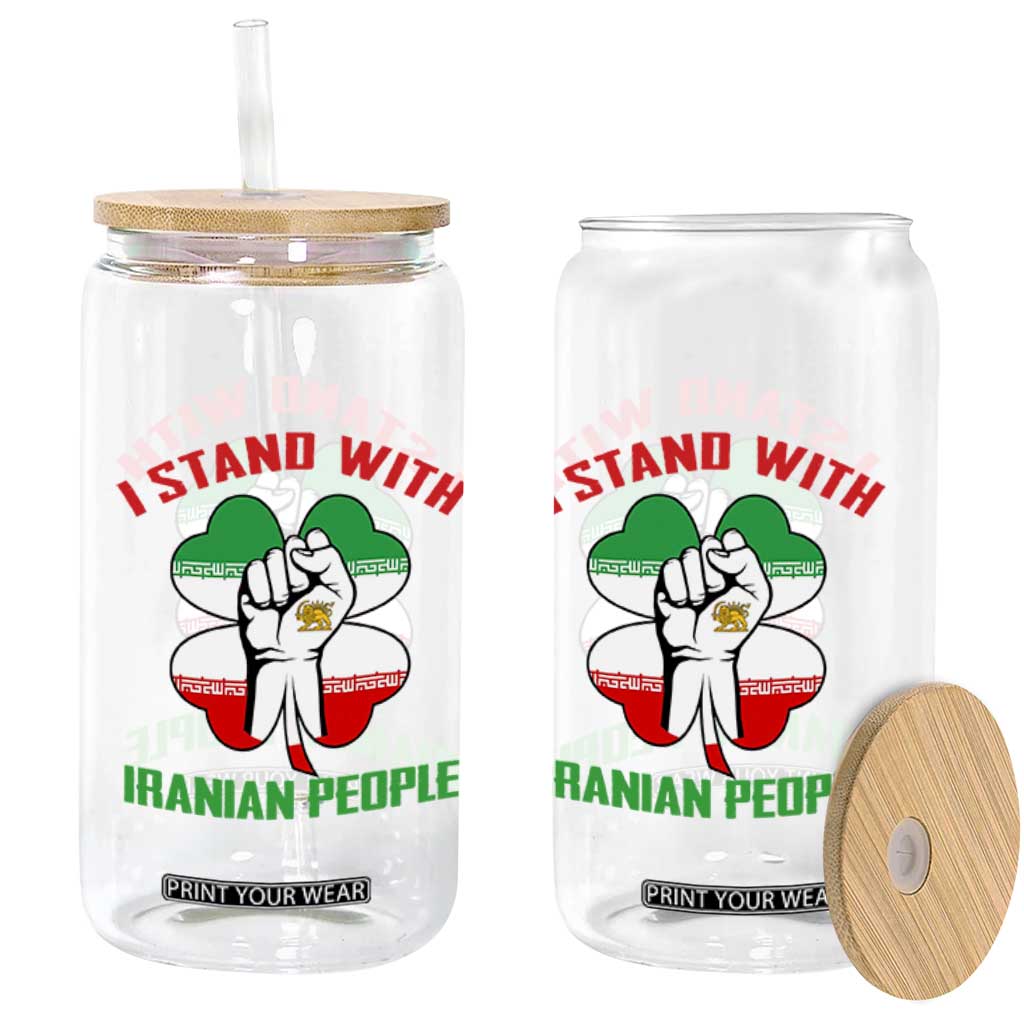 I Stand With Iranian People Freedom Supporters Glass Can Raised Fist Persian Flag Iran Revolution TS02 Print Your Wear