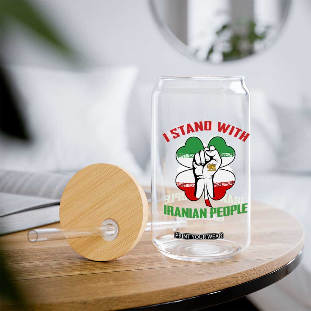 I Stand With Iranian People Freedom Supporters Glass Can Raised Fist Persian Flag Iran Revolution TS02 Print Your Wear