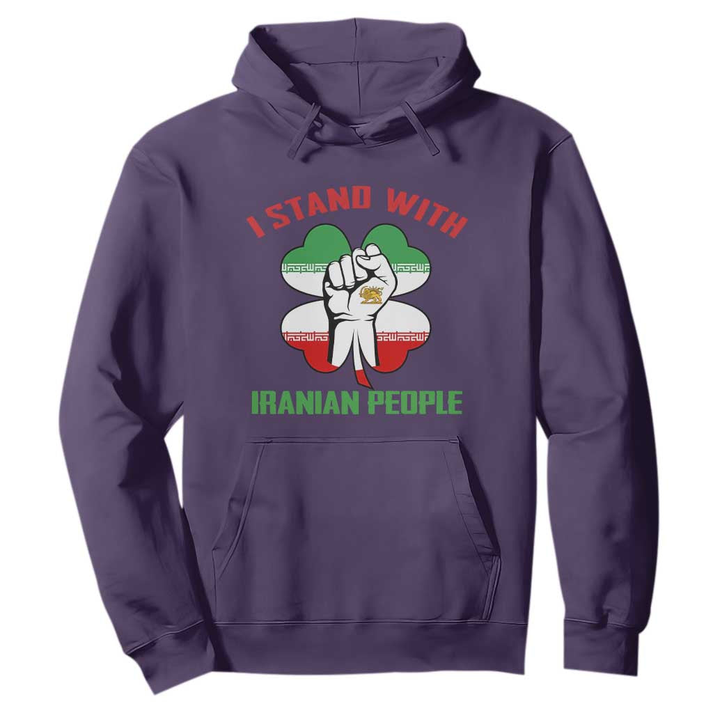I Stand With Iranian People Freedom Supporters Hoodie Raised Fist Persian Flag Iran Revolution TS02 Purple Print Your Wear