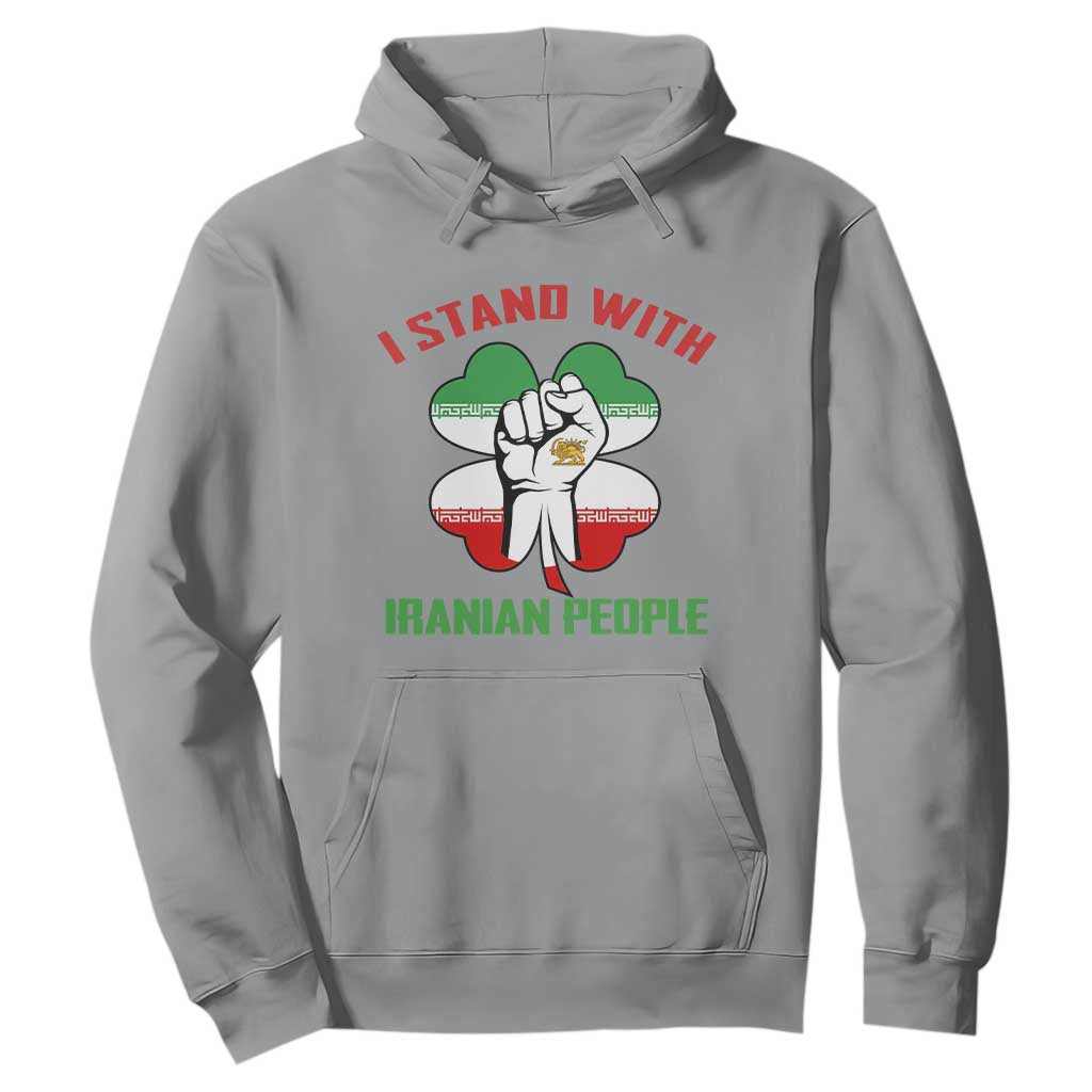 I Stand With Iranian People Freedom Supporters Hoodie Raised Fist Persian Flag Iran Revolution TS02 Sport Gray Print Your Wear
