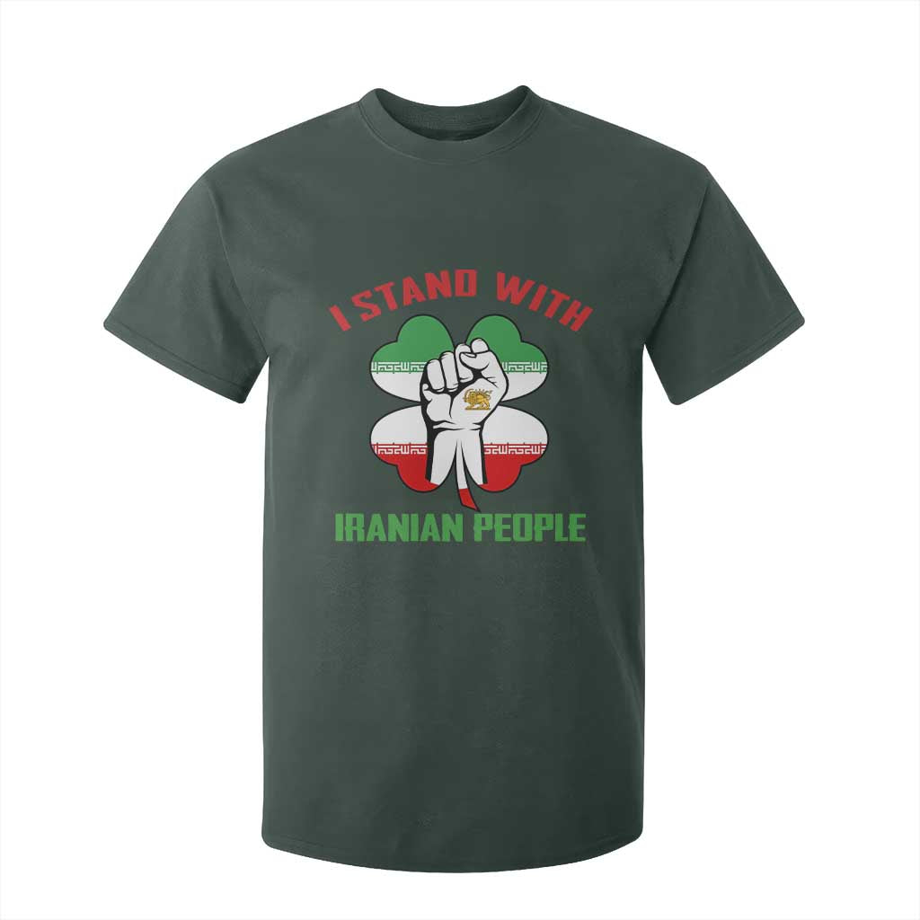 I Stand With Iranian People Freedom Supporters T Shirt For Kid Raised Fist Persian Flag Iran Revolution TS02 Dark Forest Green Print Your Wear