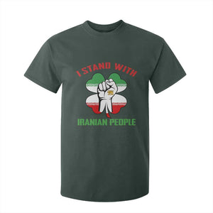 I Stand With Iranian People Freedom Supporters T Shirt For Kid Raised Fist Persian Flag Iran Revolution TS02 Dark Forest Green Print Your Wear