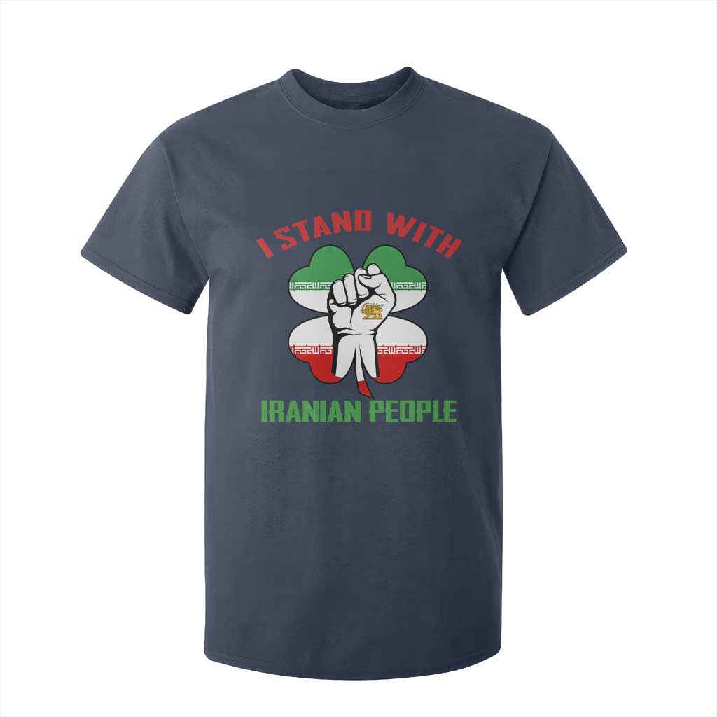 I Stand With Iranian People Freedom Supporters T Shirt For Kid Raised Fist Persian Flag Iran Revolution TS02 Navy Print Your Wear