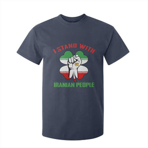 I Stand With Iranian People Freedom Supporters T Shirt For Kid Raised Fist Persian Flag Iran Revolution TS02 Navy Print Your Wear