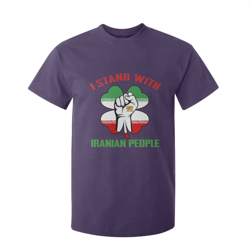 I Stand With Iranian People Freedom Supporters T Shirt For Kid Raised Fist Persian Flag Iran Revolution TS02 Purple Print Your Wear