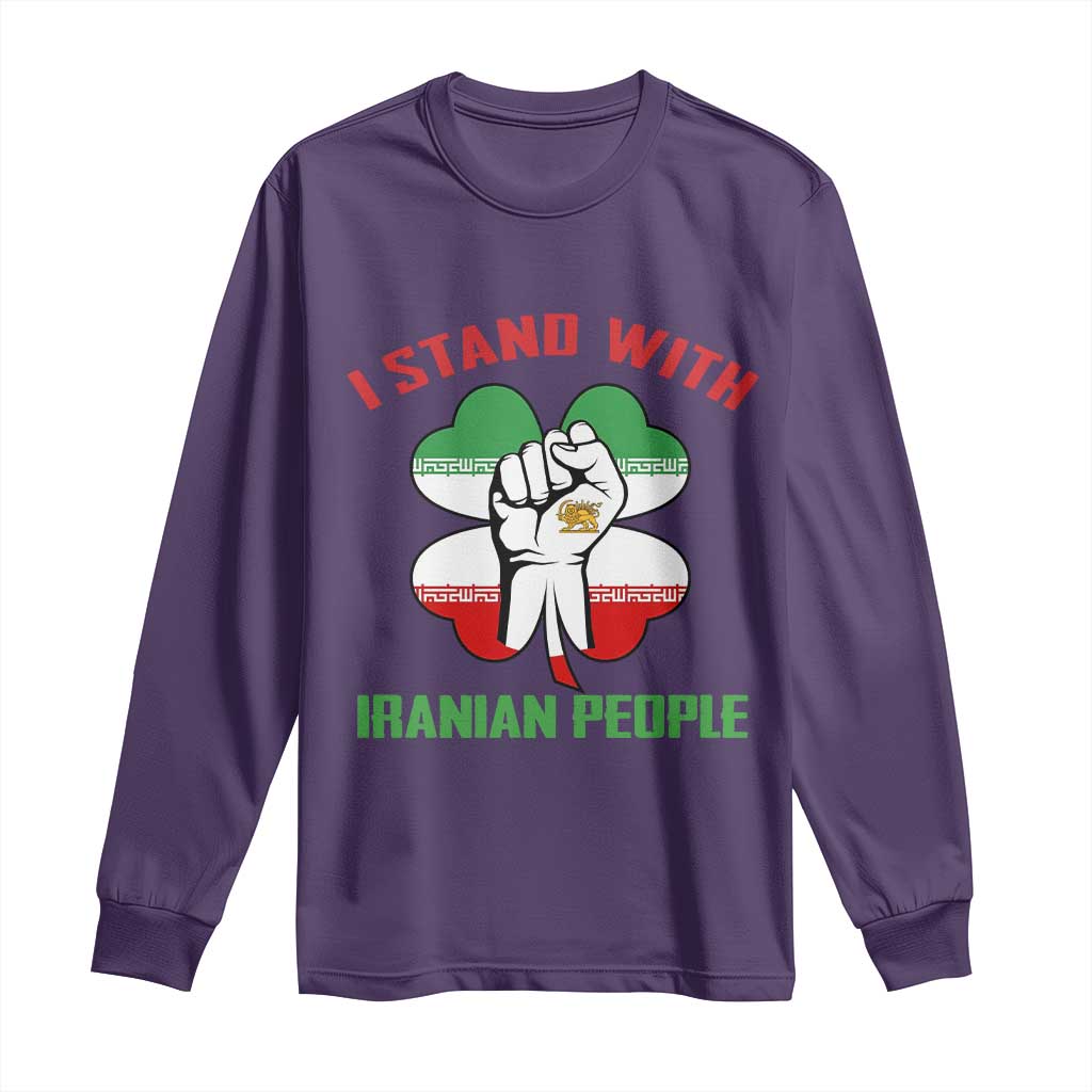 I Stand With Iranian People Freedom Supporters Long Sleeve Shirt Raised Fist Persian Flag Iran Revolution TS02 Purple Print Your Wear