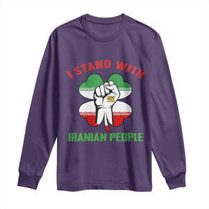 I Stand With Iranian People Freedom Supporters Long Sleeve Shirt Raised Fist Persian Flag Iran Revolution TS02 Purple Print Your Wear