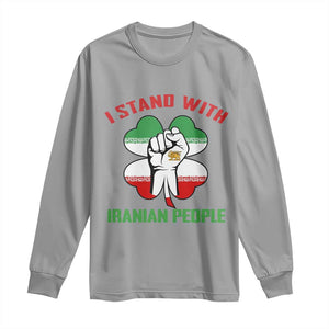 I Stand With Iranian People Freedom Supporters Long Sleeve Shirt Raised Fist Persian Flag Iran Revolution TS02 Sport Gray Print Your Wear