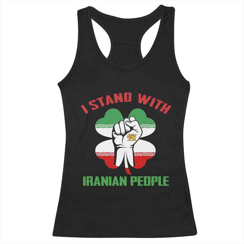 I Stand With Iranian People Freedom Supporters Racerback Tank Top Raised Fist Persian Flag Iran Revolution TS02 Black Print Your Wear