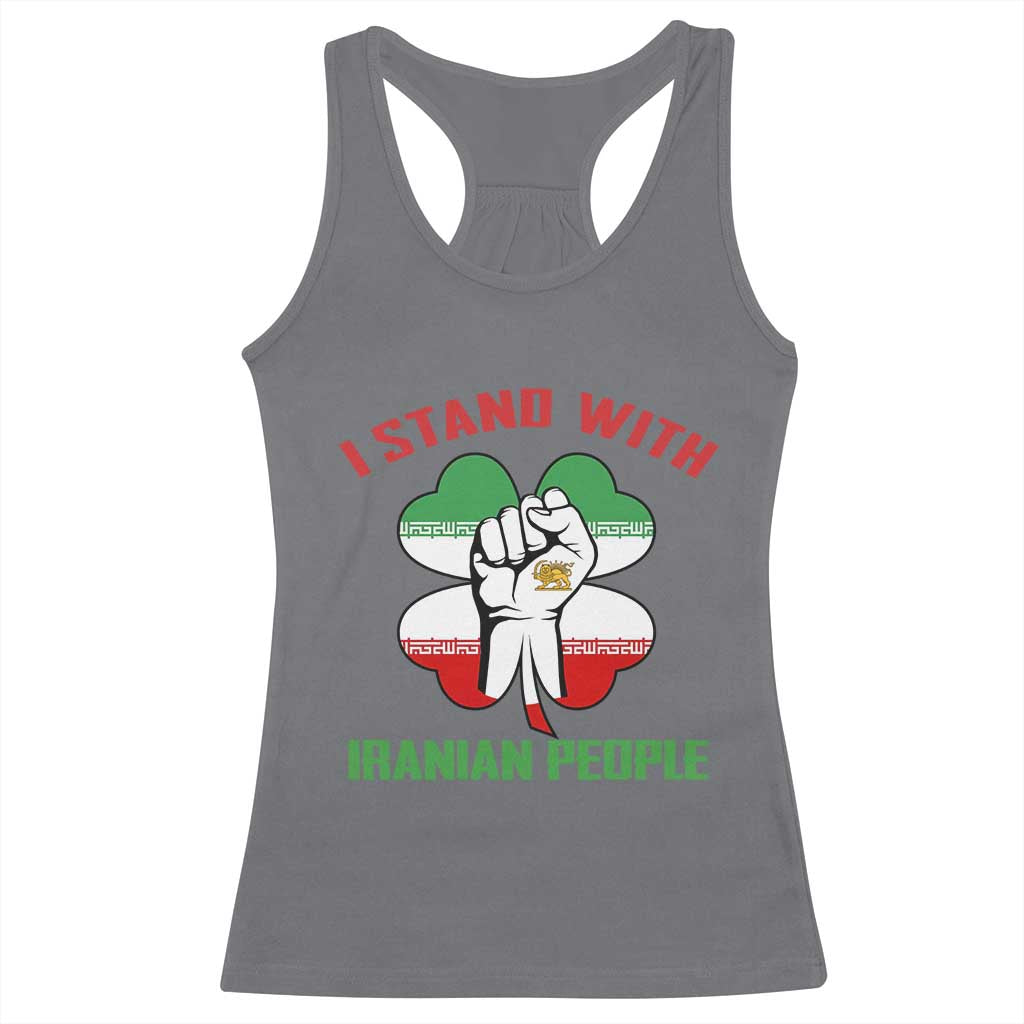 I Stand With Iranian People Freedom Supporters Racerback Tank Top Raised Fist Persian Flag Iran Revolution TS02 Charcoal Print Your Wear