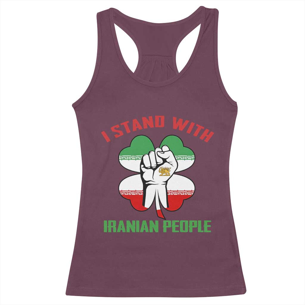 I Stand With Iranian People Freedom Supporters Racerback Tank Top Raised Fist Persian Flag Iran Revolution TS02 Maroon Print Your Wear