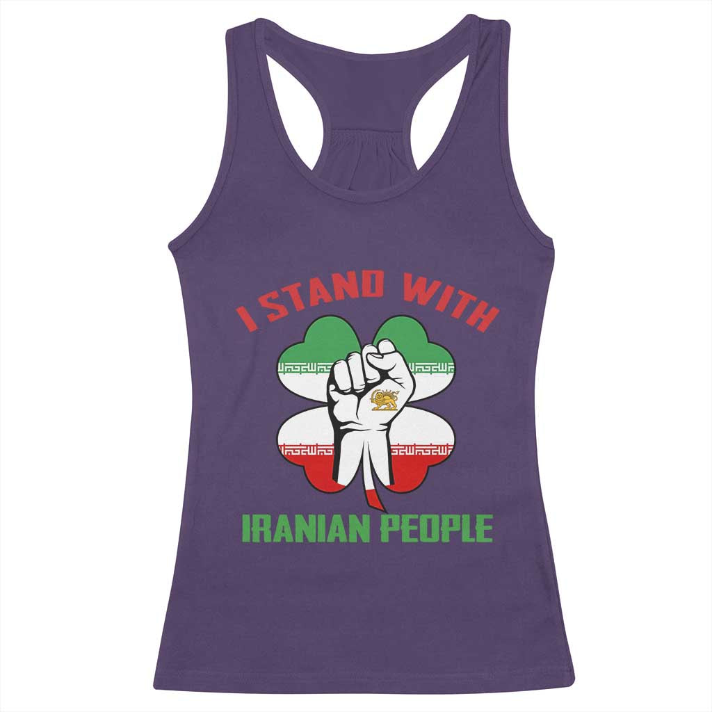 I Stand With Iranian People Freedom Supporters Racerback Tank Top Raised Fist Persian Flag Iran Revolution TS02 Purple Print Your Wear