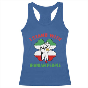 I Stand With Iranian People Freedom Supporters Racerback Tank Top Raised Fist Persian Flag Iran Revolution TS02 Royal Blue Print Your Wear