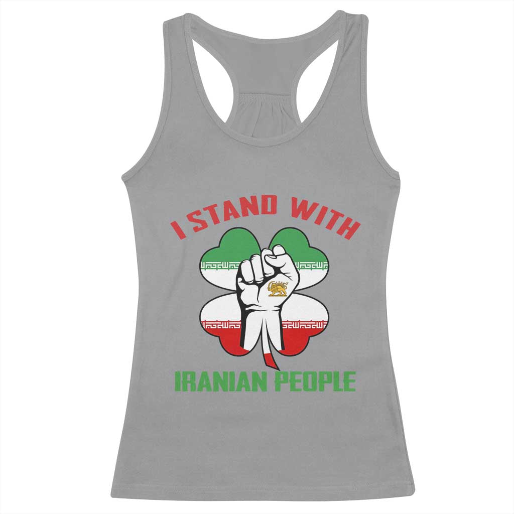 I Stand With Iranian People Freedom Supporters Racerback Tank Top Raised Fist Persian Flag Iran Revolution TS02 Sport Gray Print Your Wear