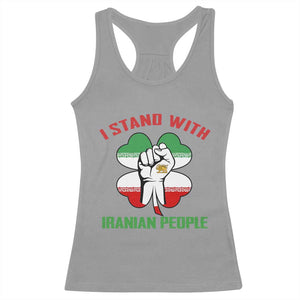 I Stand With Iranian People Freedom Supporters Racerback Tank Top Raised Fist Persian Flag Iran Revolution TS02 Sport Gray Print Your Wear