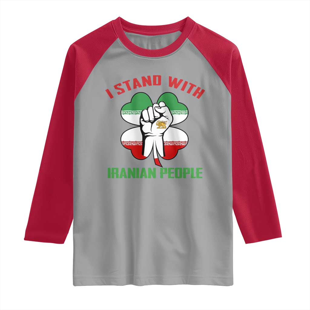 I Stand With Iranian People Freedom Supporters Raglan Shirt Raised Fist Persian Flag Iran Revolution TS02 Sport Gray Red Print Your Wear