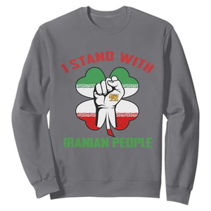 I Stand With Iranian People Freedom Supporters Sweatshirt Raised Fist Persian Flag Iran Revolution TS02 Charcoal Print Your Wear