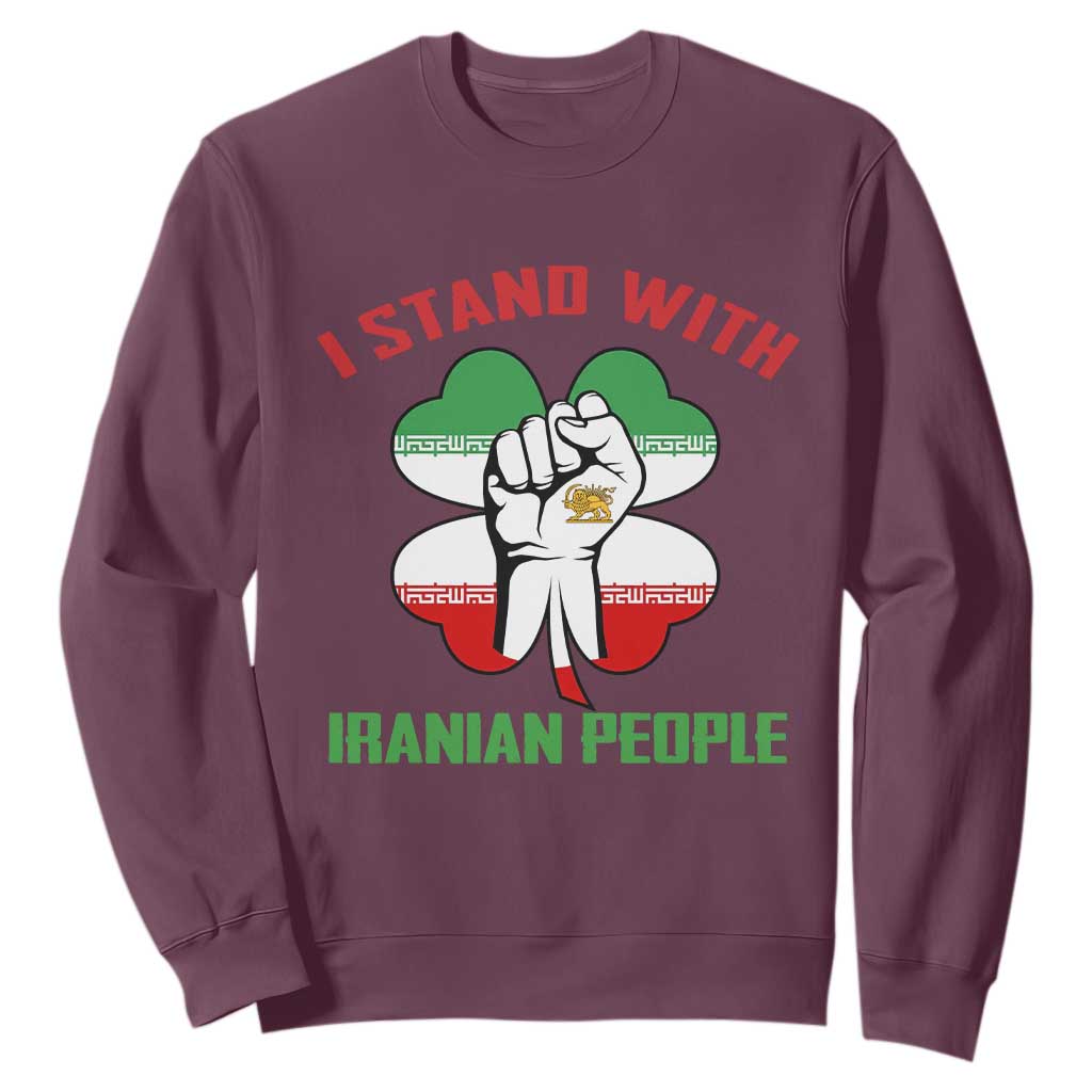 I Stand With Iranian People Freedom Supporters Sweatshirt Raised Fist Persian Flag Iran Revolution TS02 Maroon Print Your Wear