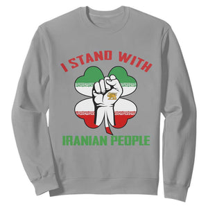 I Stand With Iranian People Freedom Supporters Sweatshirt Raised Fist Persian Flag Iran Revolution TS02 Sport Gray Print Your Wear