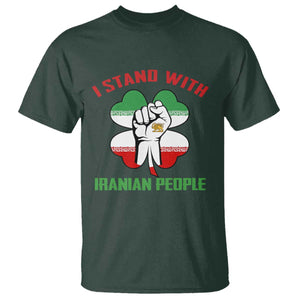 I Stand With Iranian People Freedom Supporters T Shirt Raised Fist Persian Flag Iran Revolution TS02 Dark Forest Green Print Your Wear