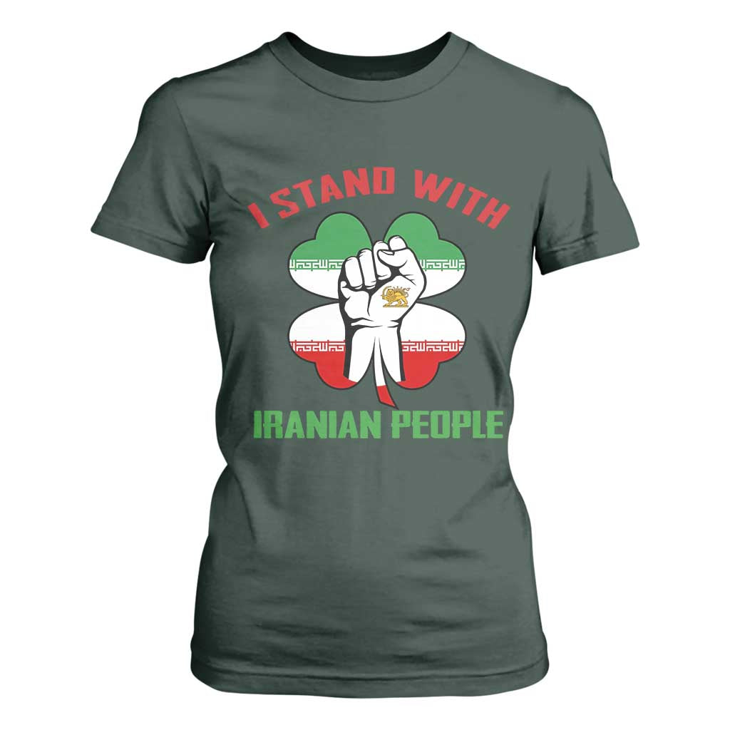 I Stand With Iranian People Freedom Supporters T Shirt For Women Raised Fist Persian Flag Iran Revolution TS02 Dark Forest Green Print Your Wear