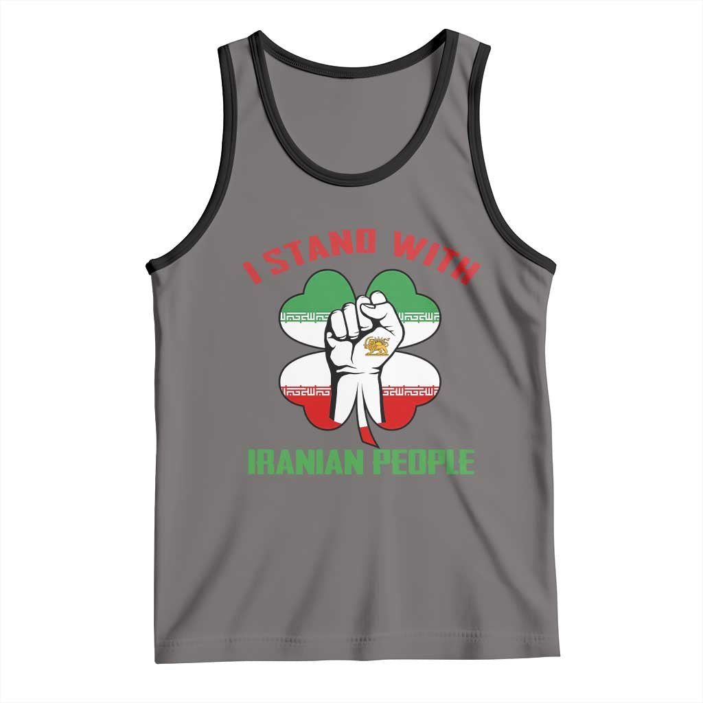 I Stand With Iranian People Freedom Supporters Tank Top Raised Fist Persian Flag Iran Revolution TS02 Deep Heather Black Print Your Wear