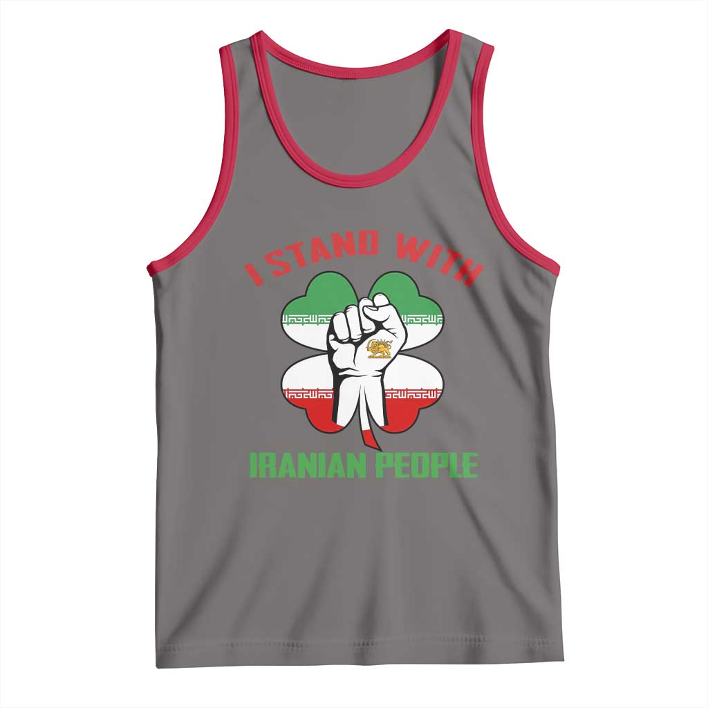 I Stand With Iranian People Freedom Supporters Tank Top Raised Fist Persian Flag Iran Revolution TS02 Deep Heather Red Print Your Wear