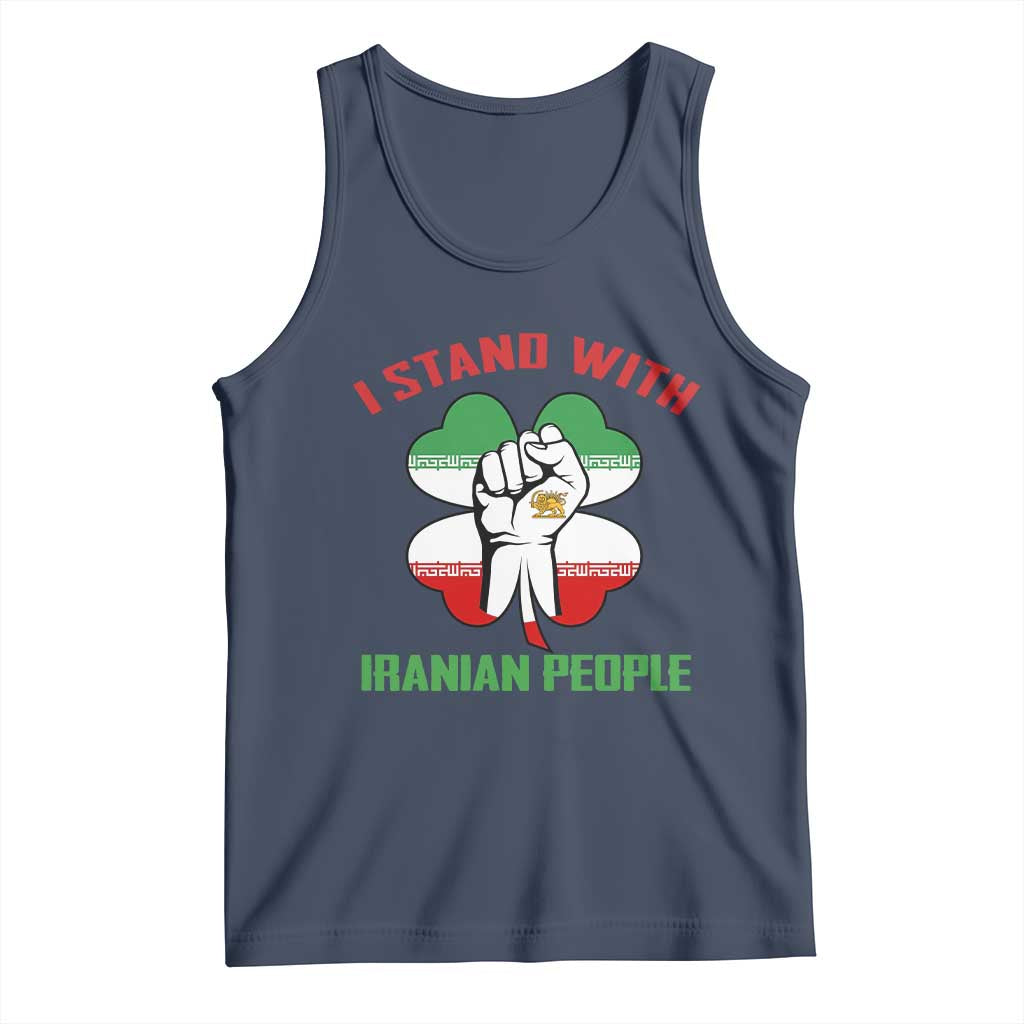 I Stand With Iranian People Freedom Supporters Tank Top Raised Fist Persian Flag Iran Revolution TS02 Navy Print Your Wear
