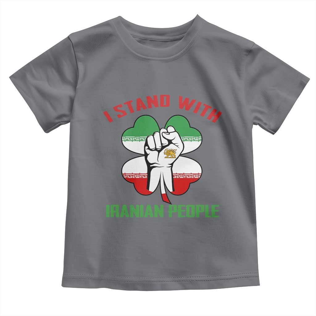 I Stand With Iranian People Freedom Supporters Toddler T Shirt Raised Fist Persian Flag Iran Revolution TS02 Charcoal Print Your Wear