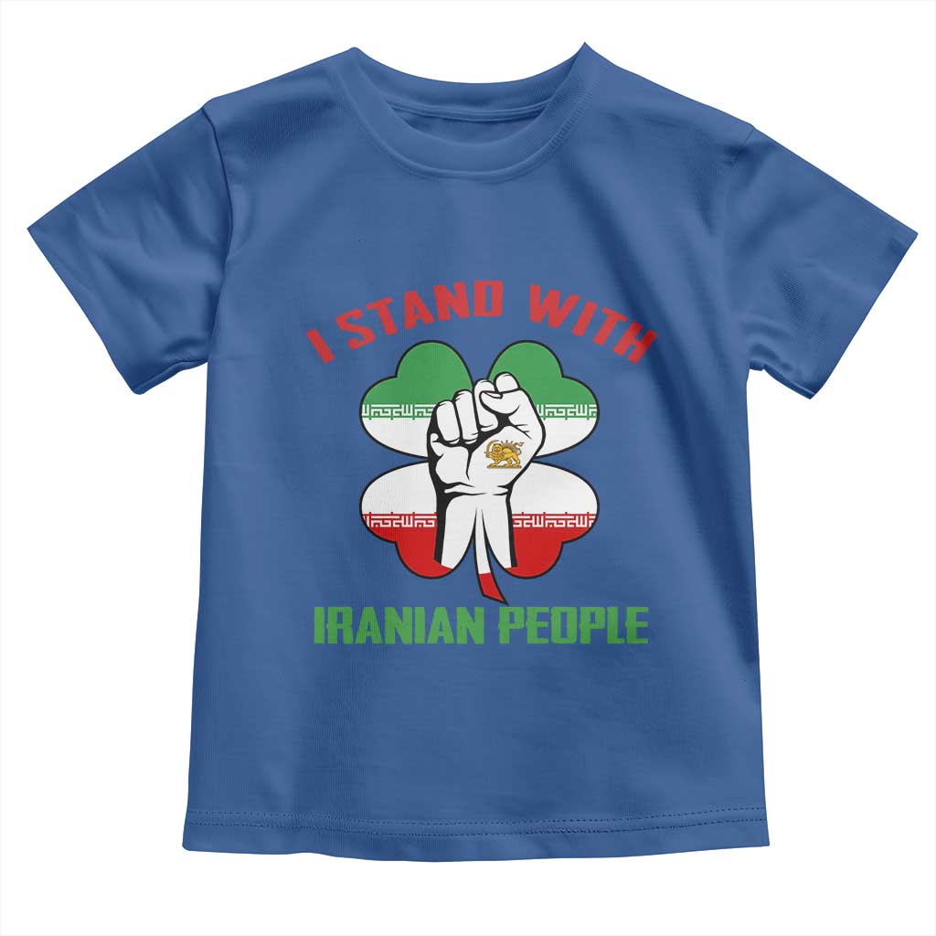 I Stand With Iranian People Freedom Supporters Toddler T Shirt Raised Fist Persian Flag Iran Revolution TS02 Royal Blue Print Your Wear
