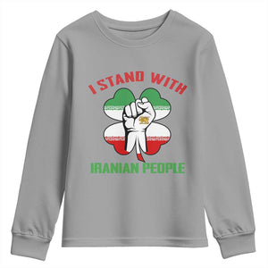 I Stand With Iranian People Freedom Supporters Youth Sweatshirt Raised Fist Persian Flag Iran Revolution TS02 Sport Gray Print Your Wear