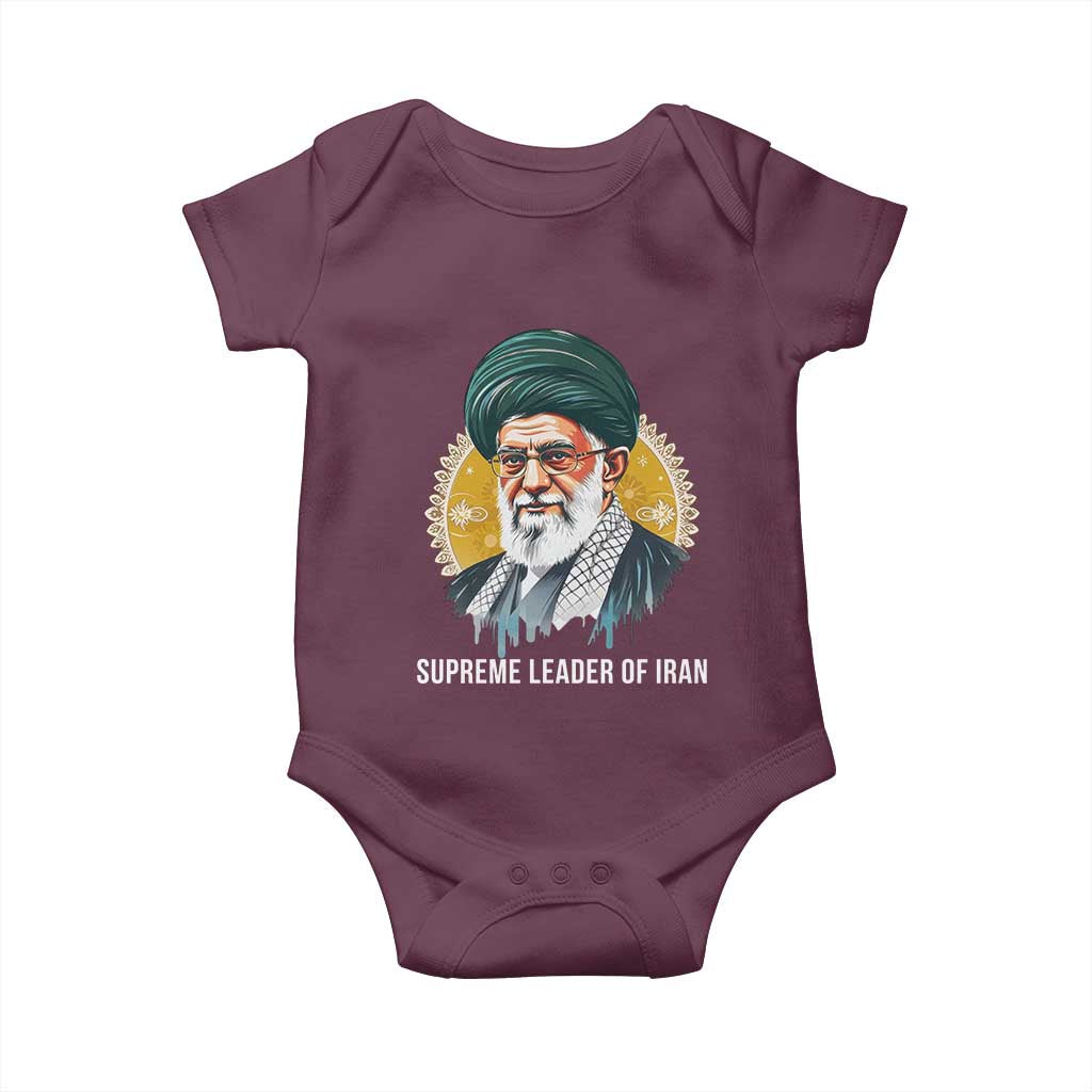 Supreme Leader Of Iran Graphic Portrait Baby Onesie Iranian Political Figure TS02 Maroon Print Your Wear
